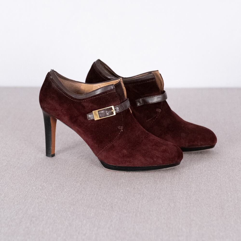 Franco Sarto Women's Suede Ankle Booties Size 9.5M L-Sabelle Burgundy OxBlood
